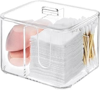 KIMCHOMERSE Qtip Holder, 4 Compartments Bathroom Canisters for Cotton Swab, Cotton Ball, Clear Acrylic Containers with Lid for Bathroom Vanity Countertop