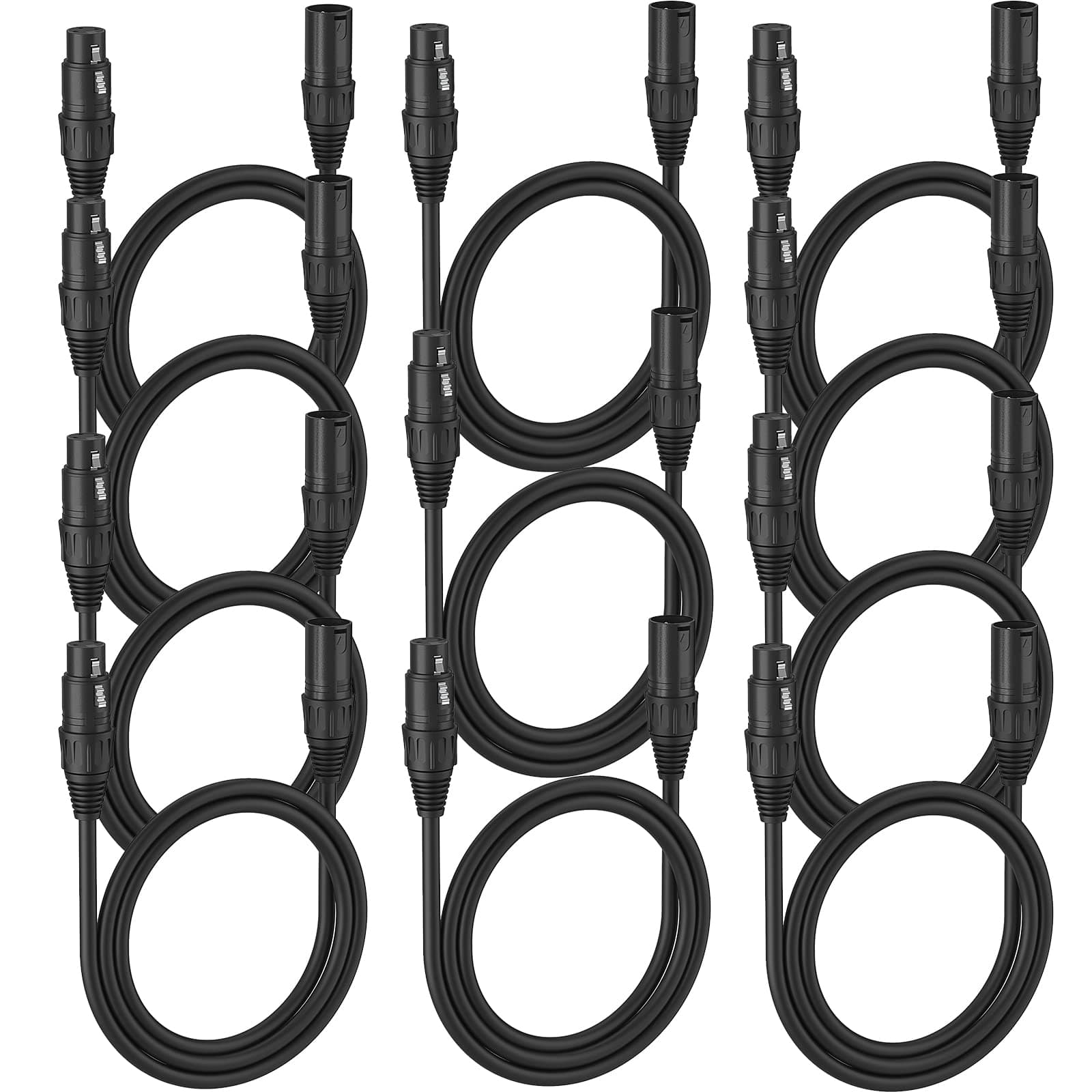 MFL. 3.3 ft Flexible DMX Cable 3 Pin Signal XLR Male to Female Cable Wire for Stage Lighting DJ Lights, 110 Ohms Impedance, Black, 10 Pack