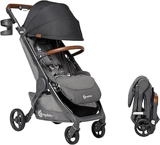 Ergobaby Metro+ Deluxe Compact Baby Stroller - Foldable, Lightweight Umbrella Stroller - Folds Down for Overhead Airplane Storage (Carries up to 50 lbs) - Car Seat Compatible - Skyline Shawdow