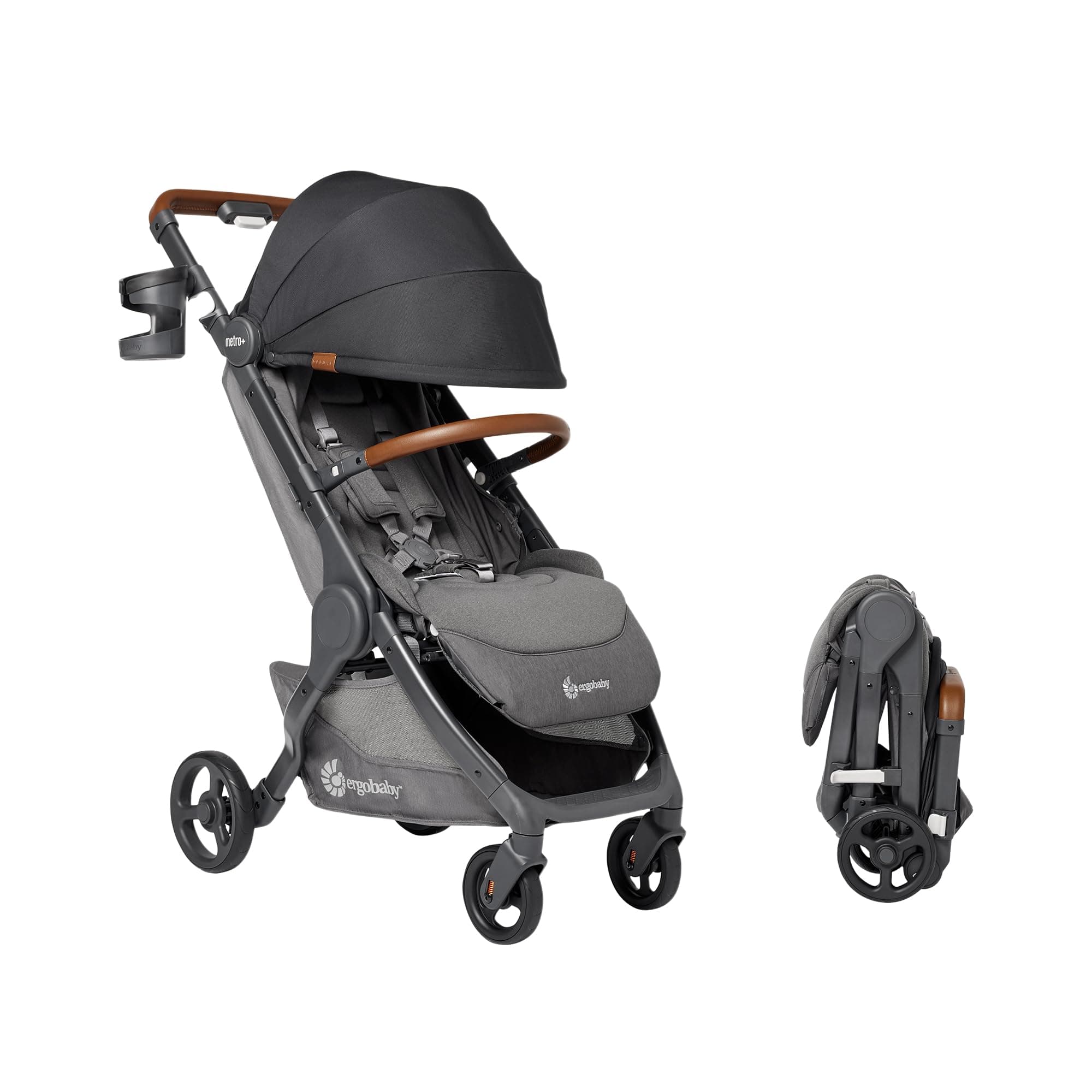 Ergobaby Metro+ Deluxe Compact Baby Stroller - Foldable, Lightweight Umbrella Stroller - Folds Down for Overhead Airplane Storage (Carries up to 50 lbs) - Car Seat Compatible - Skyline Shawdow