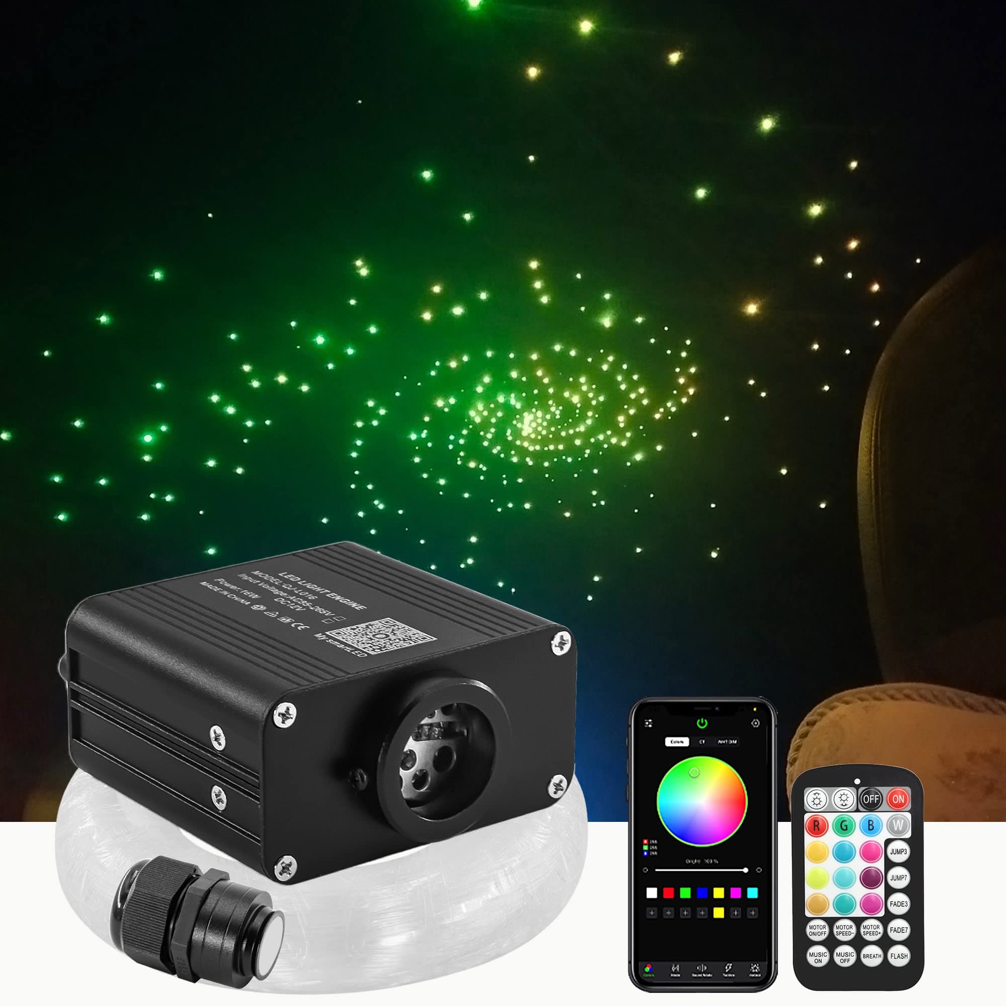 Starlight Headliner Kit, Upgraded Compact Size 16W Twinkle Fiber Optic Lights Kit, 200pcs*0.03in*6.5ft Car Star Roof Lights with APP/Remote Control