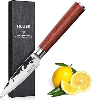 Huusk Japanese Paring Knife 3.5 Inch, High Carbon Steel Fruit Knife, Hand Forged Japanese Peeling Knives Small Kitchen Knives, Christmas Gifts for Men and Women