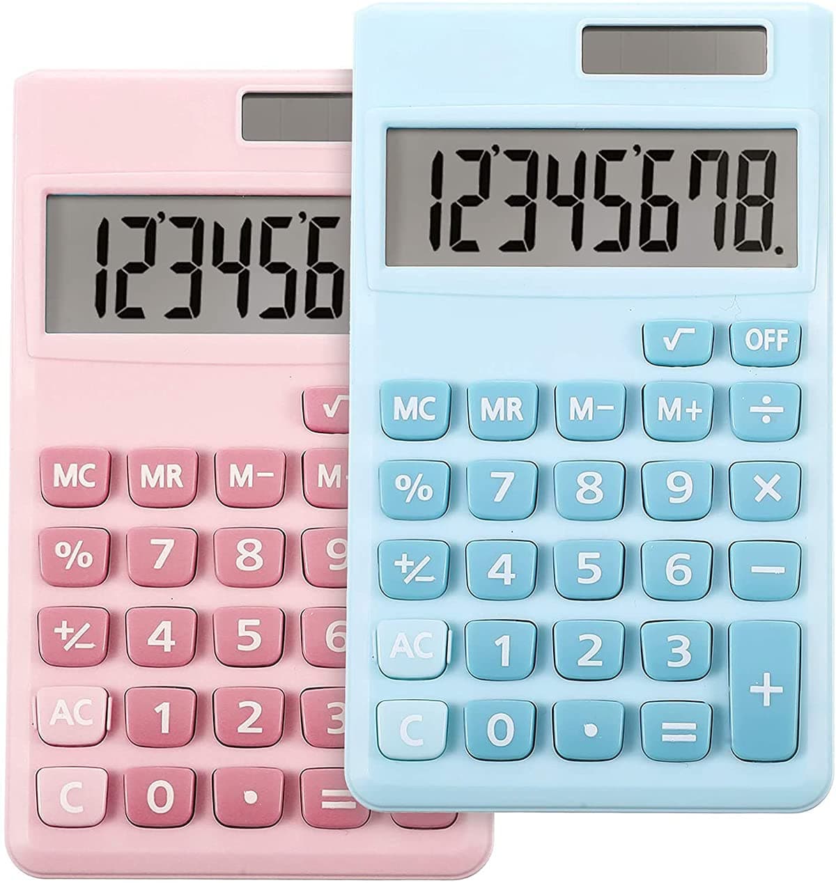 KASTWAVE Digital Calculators, School Office Basic Mini Digital Desktop Standard Calculators with 8-Digit LCD Display, Battery Solar Power Smart Calculator for Home Office School 2 Pcs