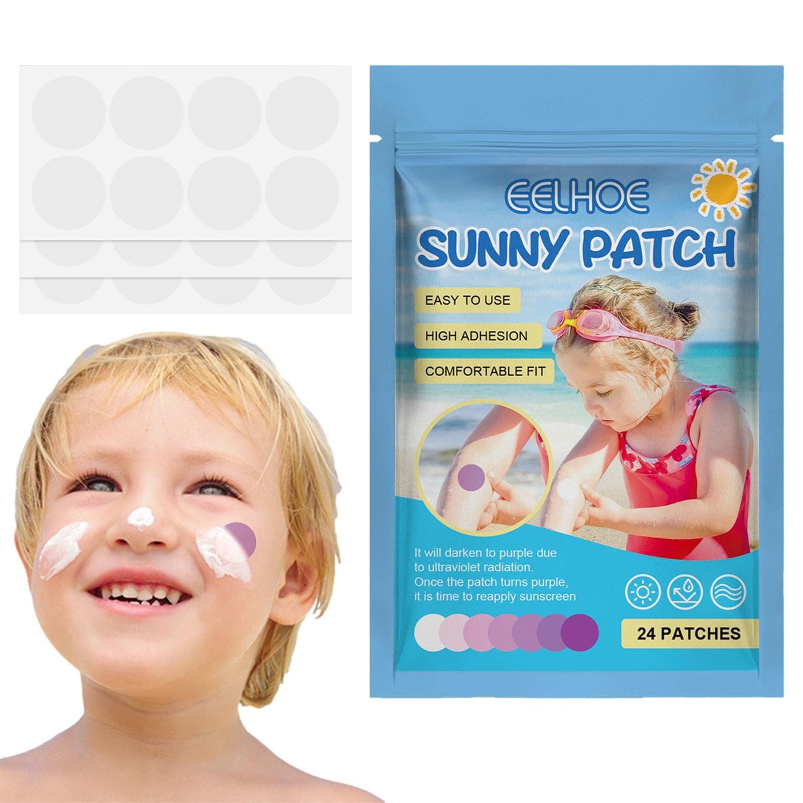 Xiaoxin UV Stickers for Sunscreen Reapply,Waterproof 24/48 Pack UV Sun Stickers Sunscreen,UV Detection Patches for Kids and Adults,UV Detection Stickers