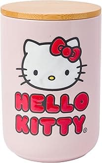 Silver Buffalo Hello Kitty Double Pose and Logo Wax Resist 6.6" Ceramic Cookie Jar w Bamboo Lid