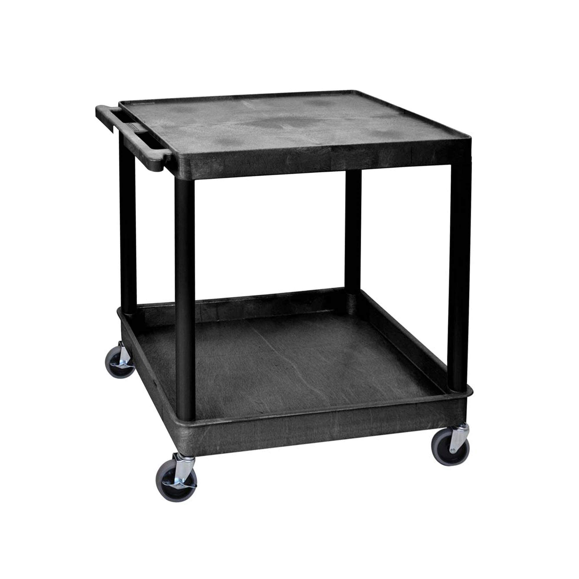 Offex 35.25" H Mobile Multipurpose Utility Cart with Large Flat Top, Tub Bottom Shelf and Ergonomic Push Handle - Black, Great for Garage, Warehouse or Storage Area