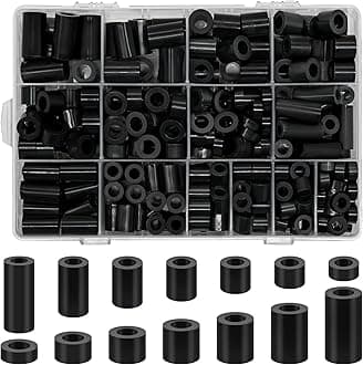 M6 M8 Nylon Spacer, 300 Pcs Round Electrical Outlet Spacers Standoff Non-Threaded Assortment Kit for PCB Motherboard, Circuit Board, Electrical Screws Switch and Receptacle (Black)