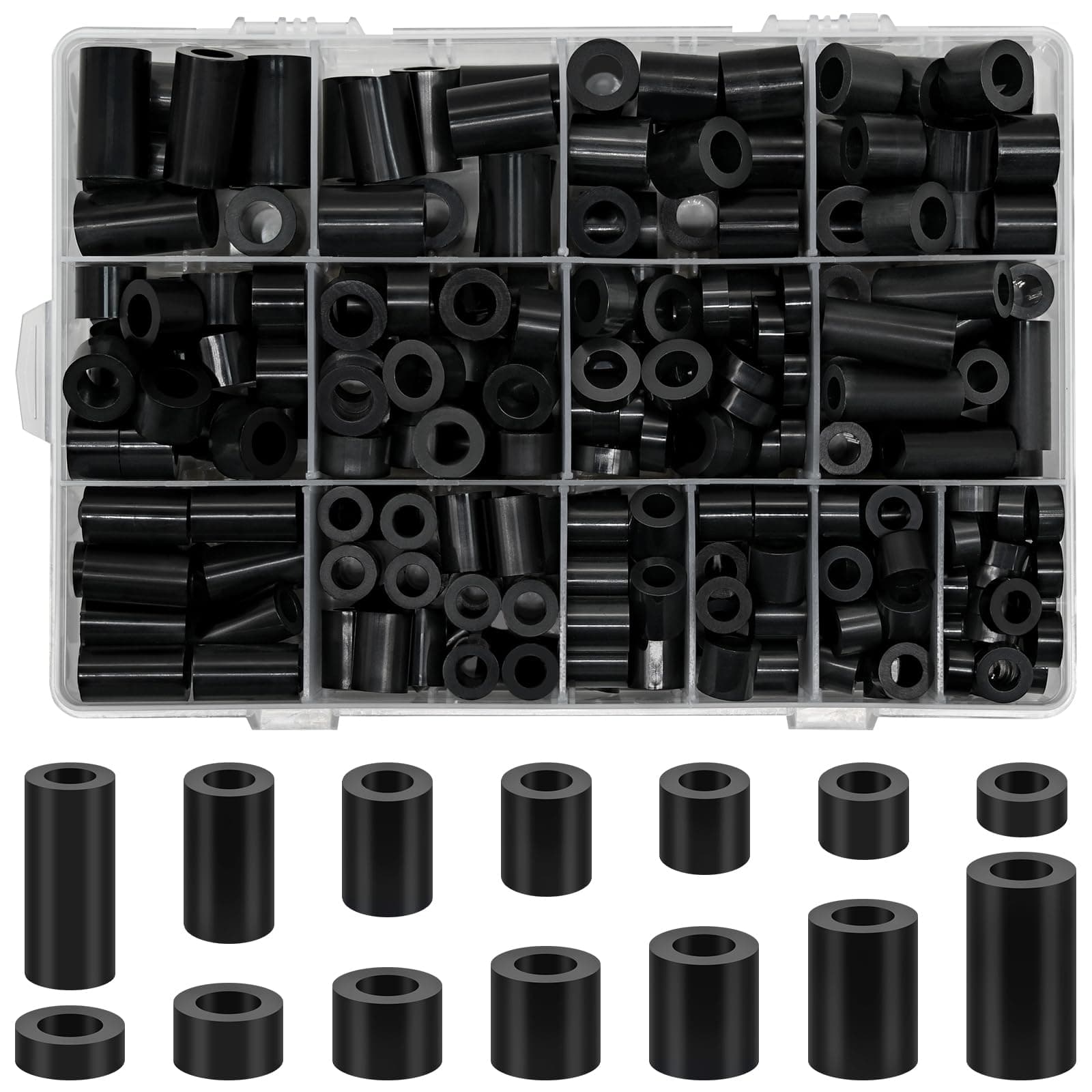 M6 M8 Nylon Spacer, 300 Pcs Round Electrical Outlet Spacers Standoff Non-Threaded Assortment Kit for PCB Motherboard, Circuit Board, Electrical Screws Switch and Receptacle (Black)
