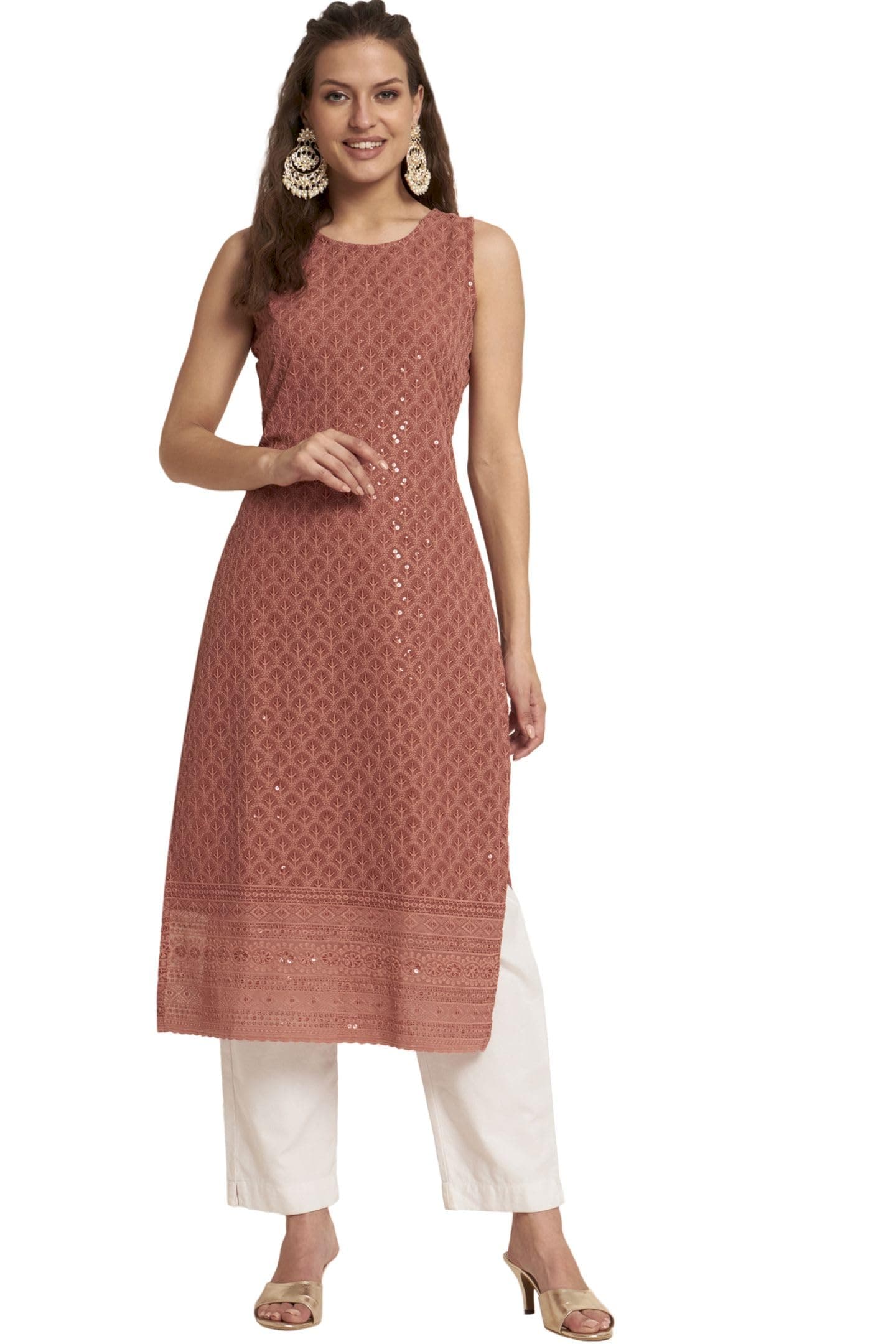 SHOPPING QUEEN Women's Georgette Straight Kurta