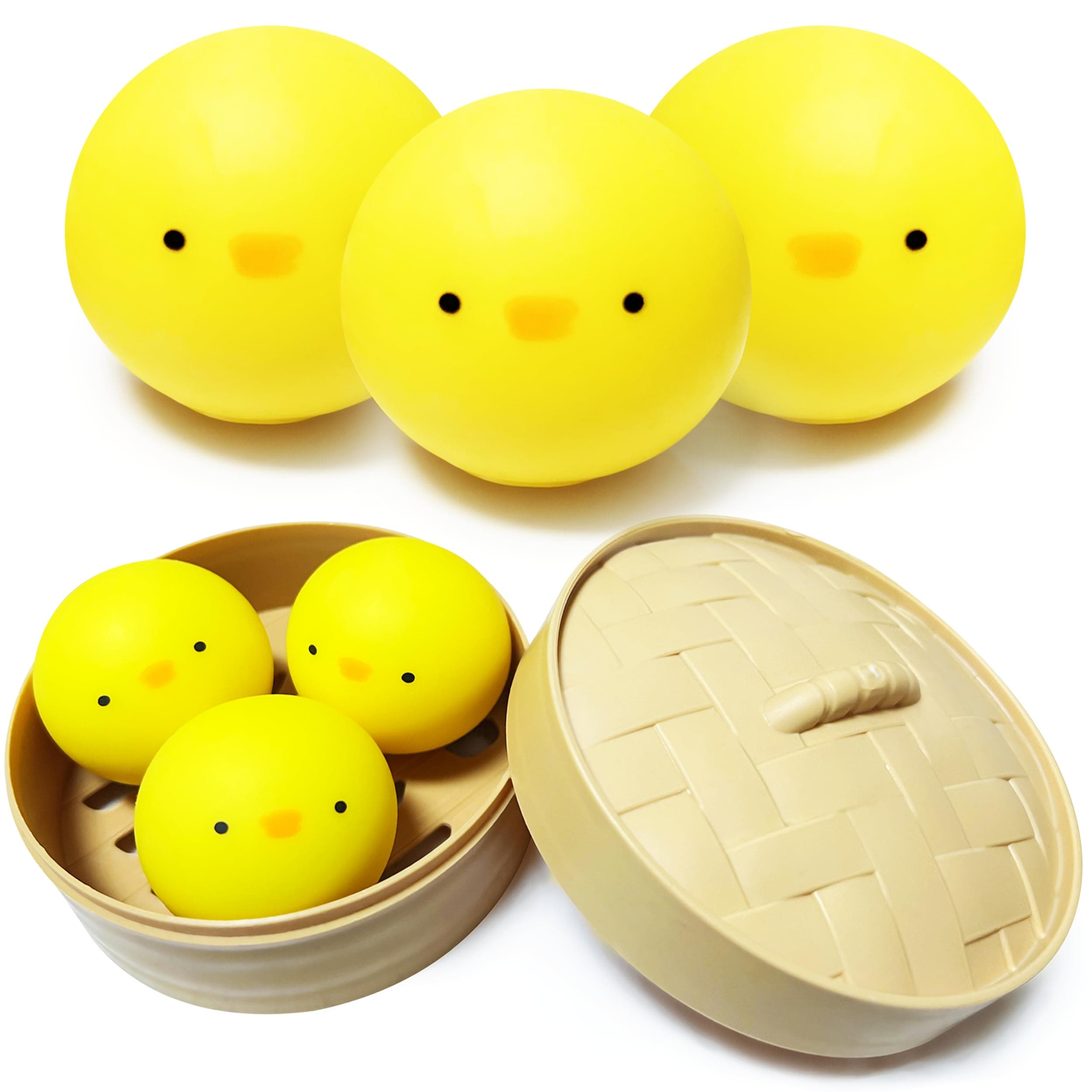 ZTATU Mini Chick Dumpling Stress Balls for Kids (3 Pack) Squishy Stress Ball Fidget Toys, Easter Basket Stuffer Party Favors Autism Sensory Toys