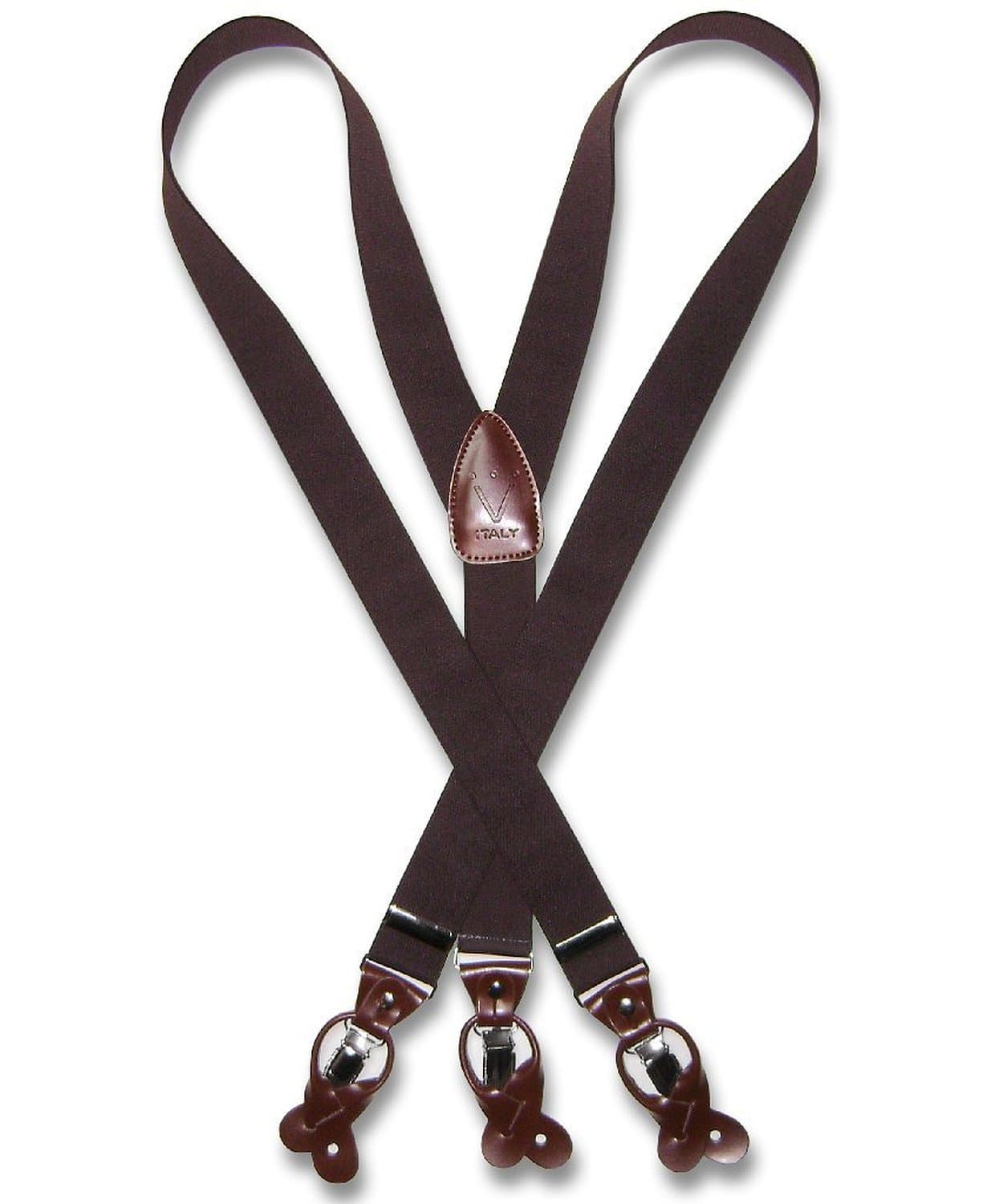 Vesuvio NapoliMen's BROWN SUSPENDERS Y Shape Back Elastic Button & Clip Convertible