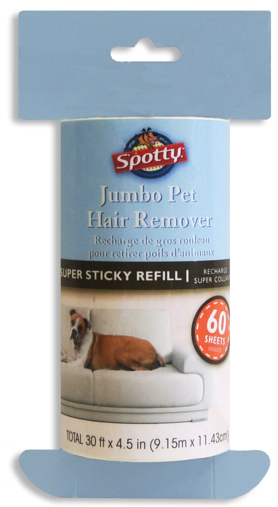 Spotty Jumbo Extra Sticky, Adhesive Lint Roller Refill, Pet Cat & Dog Hair Remover for Clothes and Furniture, 60 Sheet ct