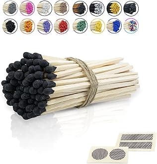 4" Inch Long Wooden Refill Matchsticks with Strike Stickers - Safety Matches Wholesale Bulk Loose by Chandler Studio (50 Pieces, Black)
