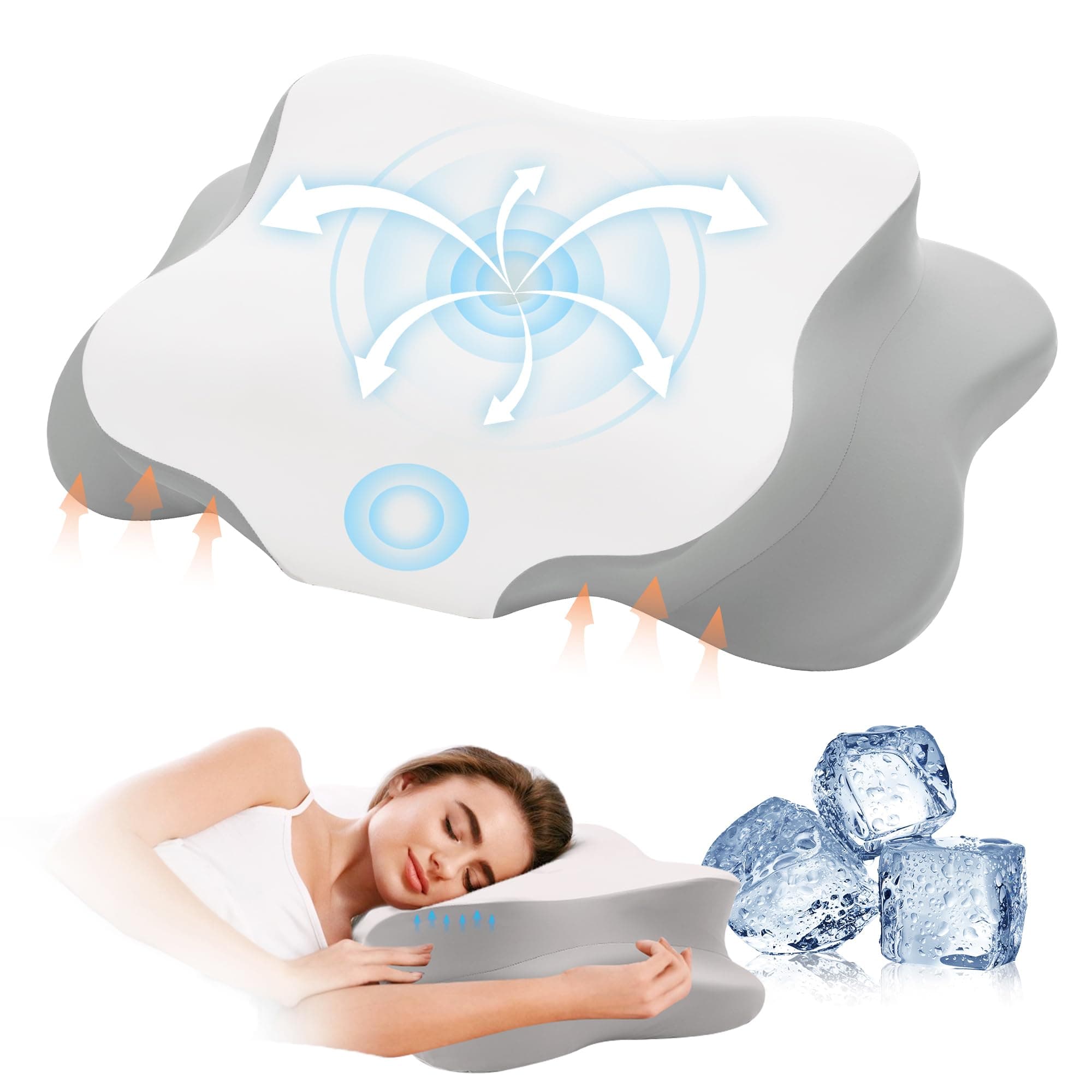 Cervical Pillow for Neck Pain Relief Pillows Support Odorless Ergonomic Neck Pillow Adjustable Orthopedic Bed Pillow for Side Back Stomach Sleeper with Pillowcase,Grey