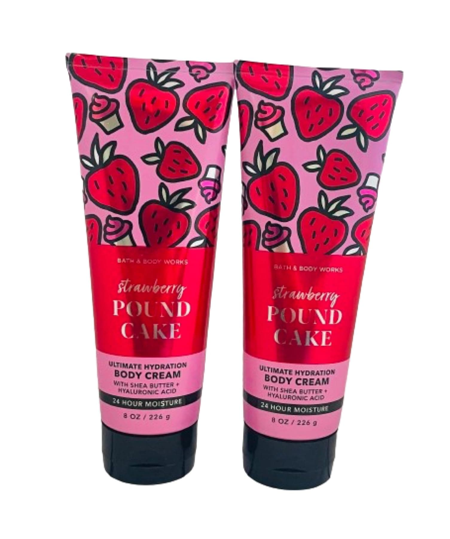 Bath and Body Works Strawberry Pound Cake 2 Pack Ultra Shea Body Cream 8 Oz. (Strawberry Pound Cake)