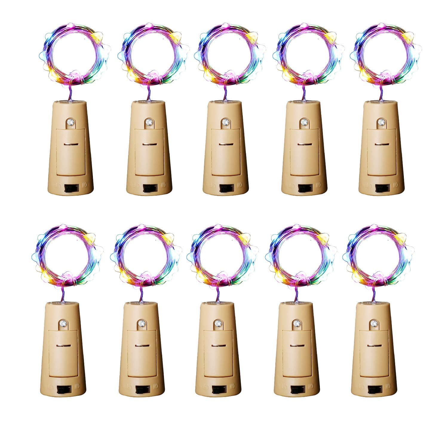 Aluan Wine Bottle Lights with Cork 12LED 10 Pack Bottle Lights Waterproof Battery Powered Cork Lights for Wine Bottles Jar Party Wedding Christmas Festival Bar Decoration 10 Pack, Colorful Light