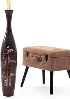 LeewadeeLarge Brown Home Decor Floor Vase - Wooden 34 inch Tall Farmhouse Decor Flower Holder for Fake Plant and Pampas Grass