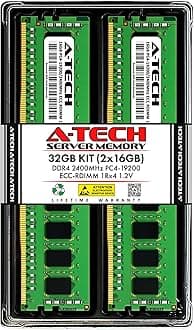 A-Tech 32GB Kit (2x16GB) DDR4 2400MHz PC4-19200 ECC RDIMM 1Rx4 Single Rank 1.2V ECC Registered DIMM 288-Pin Server & Workstation RAM Memory Upgrade Modules (A-Tech Enterprise Series)