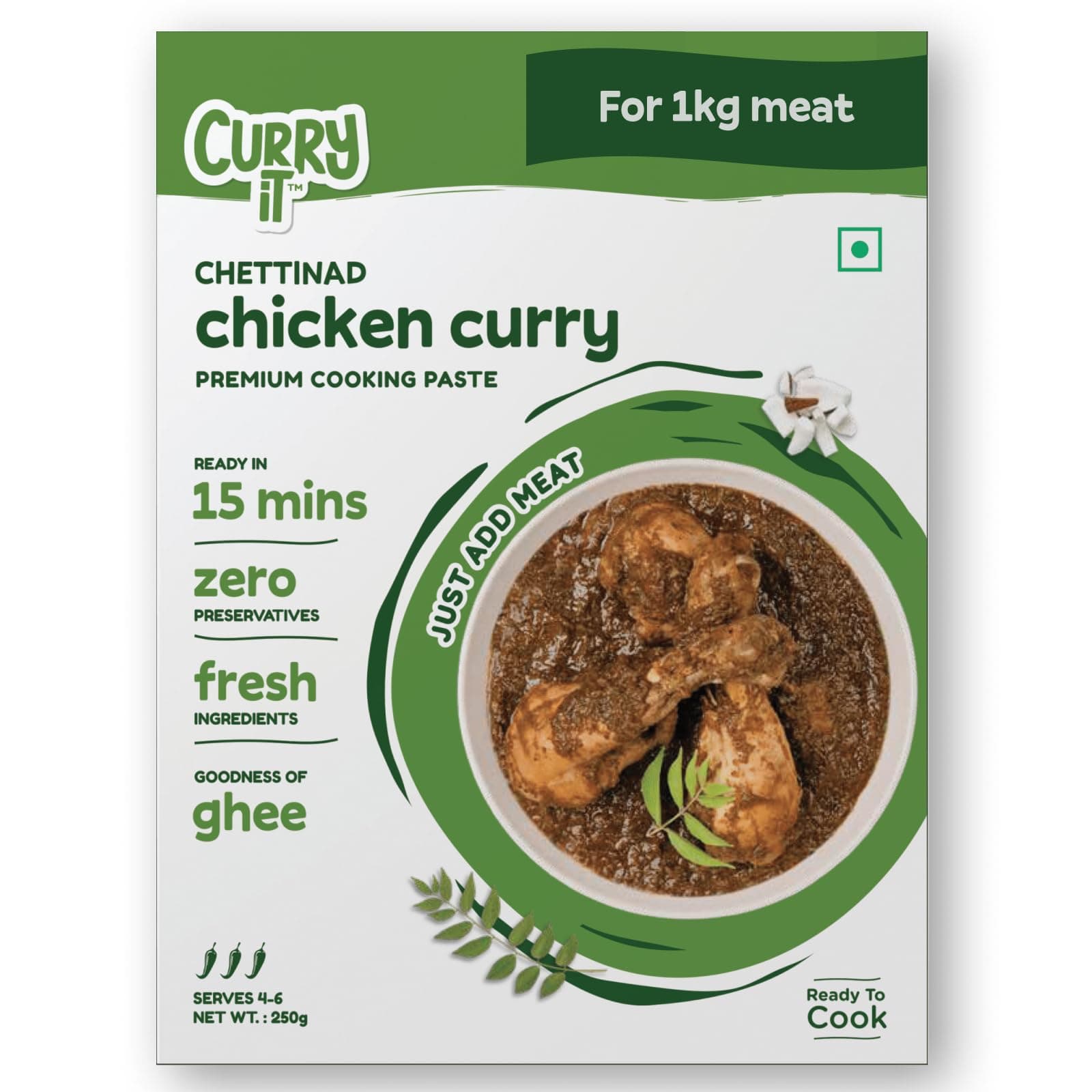 CURRYiT Chettinad Chicken Curry Paste | Ready to Cook in 15 mins | Serves 4-6 | Just add Fresh Mutton, Meat, Fish | Goodness of Ghee | No Preservatives | Eat with Chawal Roti | Indian Masala Gravy 250g