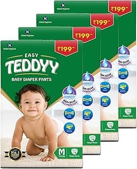 TeddyyTEDDYY Baby Diapers Pants Easy Medium 56 Count (Pack of 4)