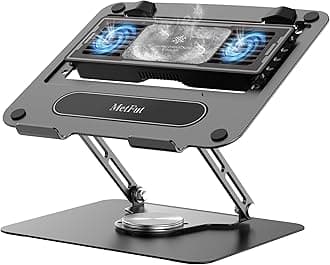 Laptop Cooling Stand with Detachable Thermoelectric Cooler, Adjustable Height & Angle, 360 Rotation Base, Carbon Steel Framework, Ultra-Quiet & Super Sturdy for up to 16” Laptop (Black)