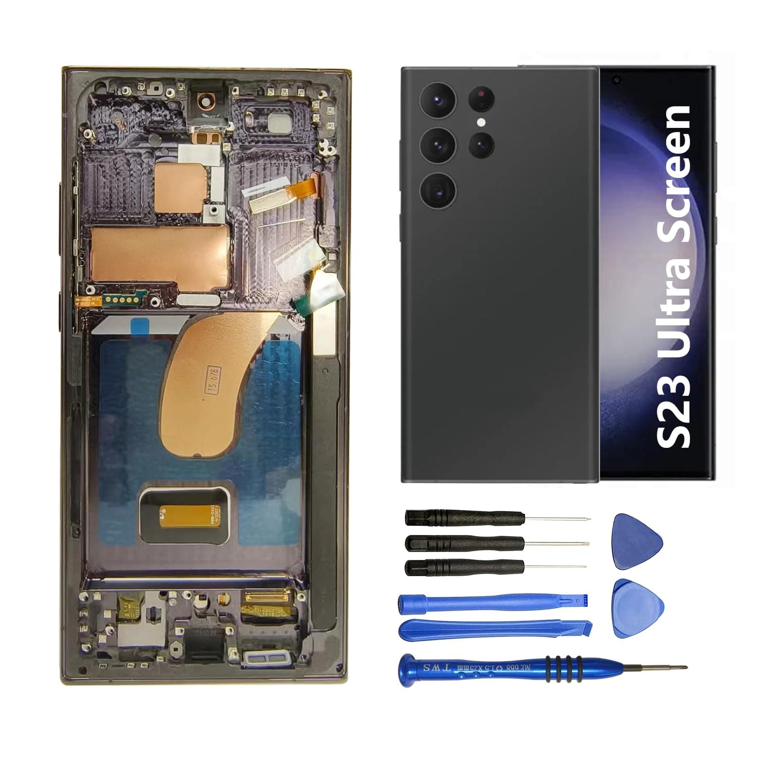 Screen Replacement for Samsung Galaxy S23 Ultra 5G S918B S918B/DS S918U S918Ul S918W S918E S9168/DS 6.8 Inch with Frame and Back Cover Display Touch Digitizer Assembly (Black)