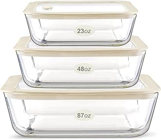 Urban Green Glass Food Container Set with Silicone Glass Lid, 3 Pack, Airtight, LeakProof, 100% Plastic Free, Meal Prep Containers (White Color)