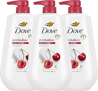 Body Wash with Pump 3 Count Revitalizante Cherry & Chia Milk, for Renewed, Healthy Looking Skin,Moisturizing Gentle Skin Cleanser with 24hr Renewing MicroMoisture, 30.6 oz