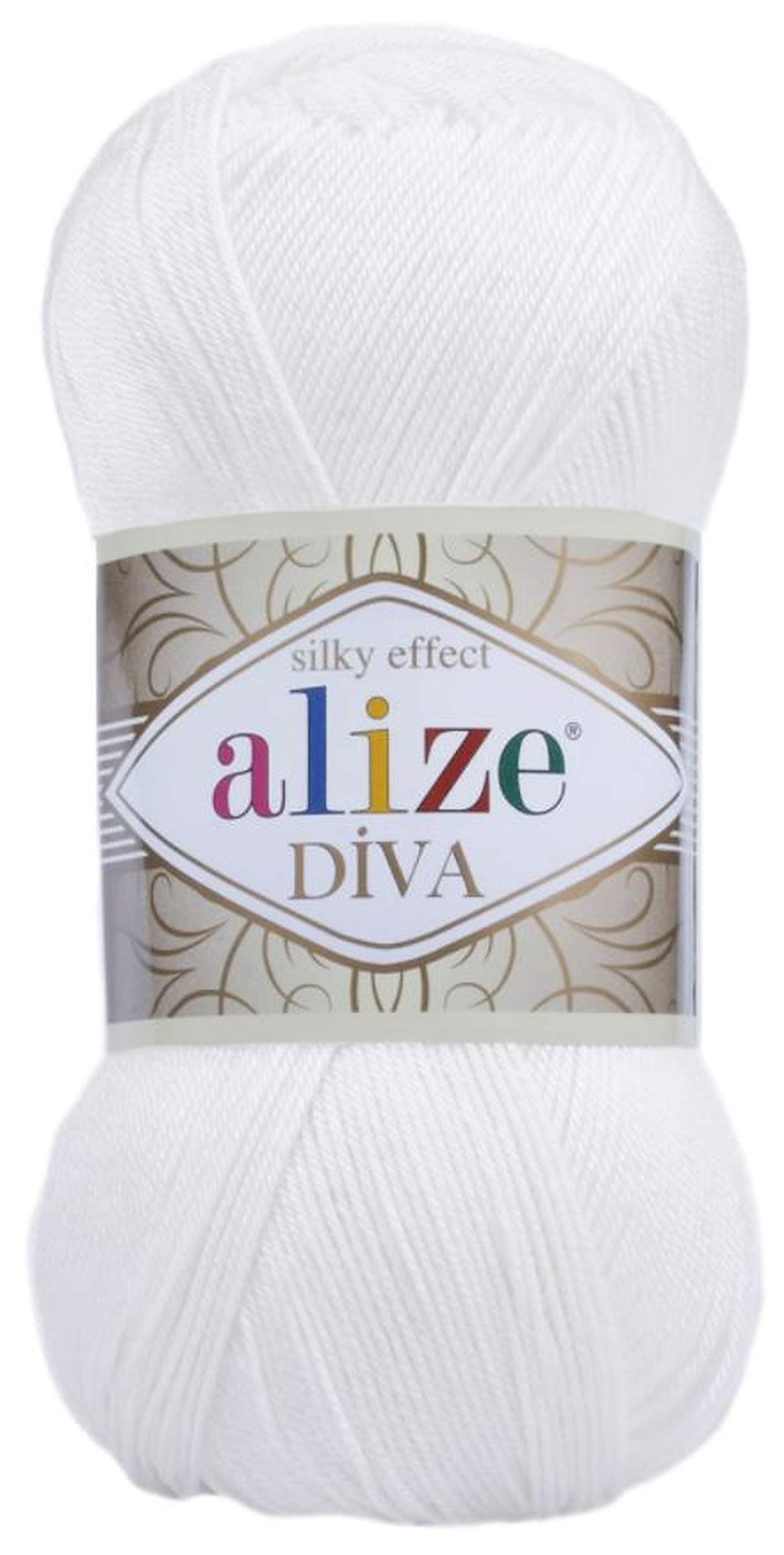 Diva Silk Effect 100% Microfiber Acrylic Yarn 1 Ball skeins 100gr 383yds Color (55 - White)
