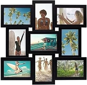MELANNCO Collage Picture Frame for Wall, Holds Nine Photos - Four 6x4 and Five 4x6 Inch - Black Plastic, 18x18 Inch, Hang Horizontal or Vertical, Wall Decor for Home