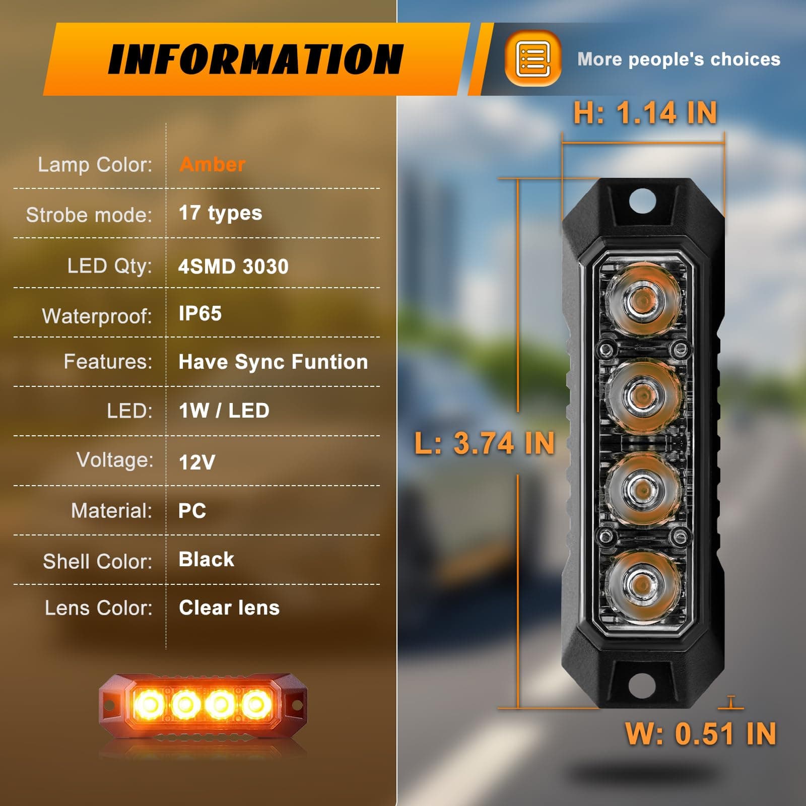 LED Emergency Amber Strobe Flashing Grille Strobe Lights for Trucks 4LED Surface Mount Strobe Beacon Hazard Warning Safety Light for Car Truck Van Off Road Vehicle ATV SUV 2PCS