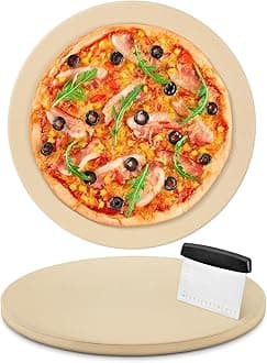 Arcedo 12 Inch Pizza Stone for Oven and Grill, 12" Baking Stone Round Cordierite Thermally Shock Resistant for Toaster Oven, Includes Scraper (0.6" Thick)