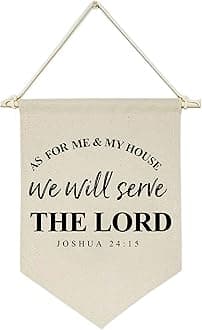 As For Me and My House, We Will Serve the Lord - Housewarming Gift - Canvas Hanging Flag Banner Wall Sign - Bible Verse Scripture Decor for New Home, Living Room, Bedroom, Front Porch