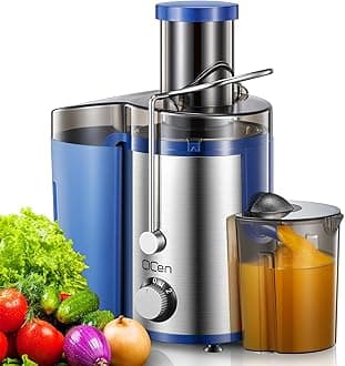 QCen - 800W Centrifugal Juicer with 3" Wide Mouth for Fruits and Vegetables, Easy to Clean, Stainless Steel, BPA Free (Blue)