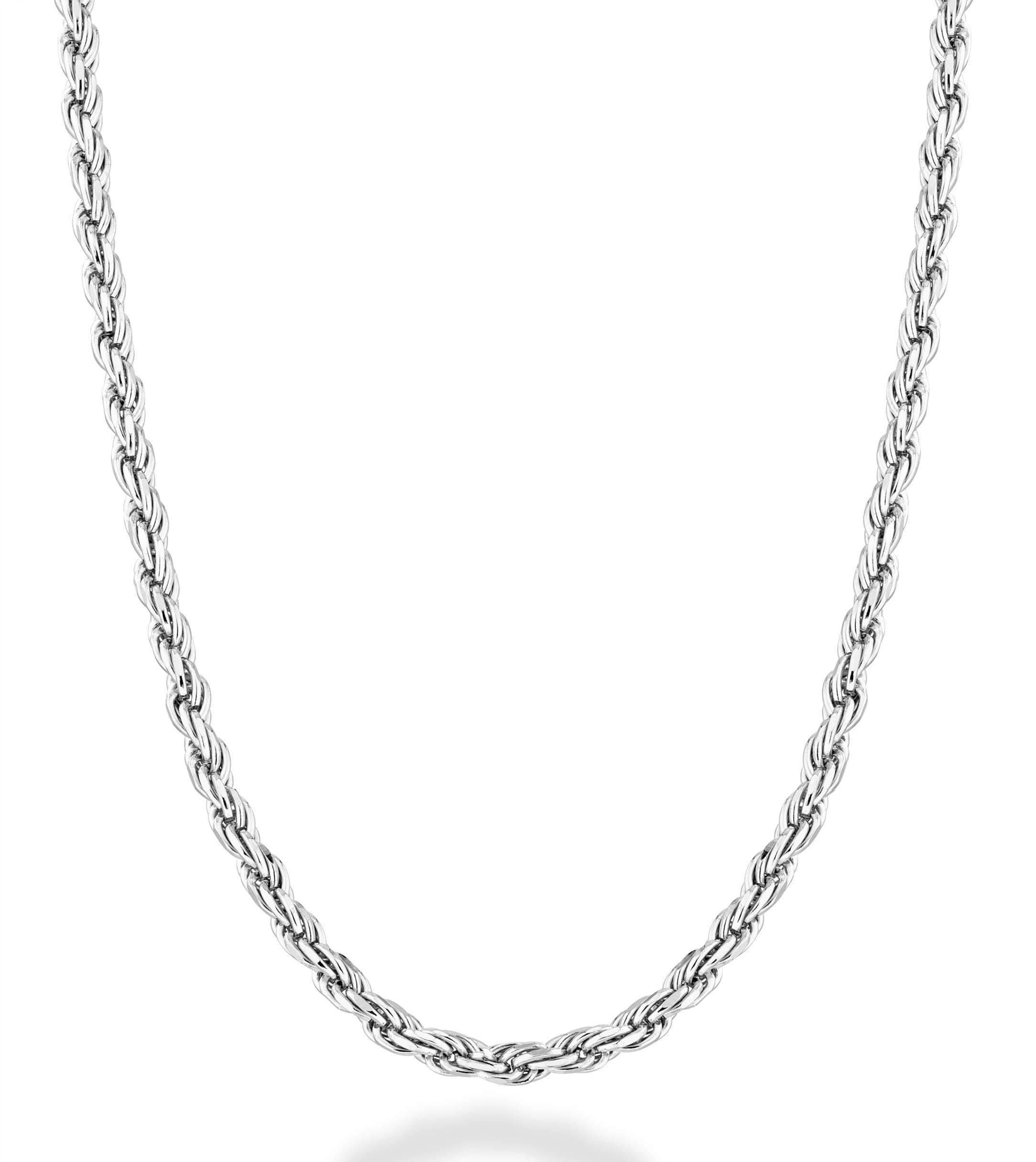 Solid 925 Sterling Silver Italian 2mm, 3mm Diamond-Cut Braided Rope Chain Necklace for Men Women Made in Italy