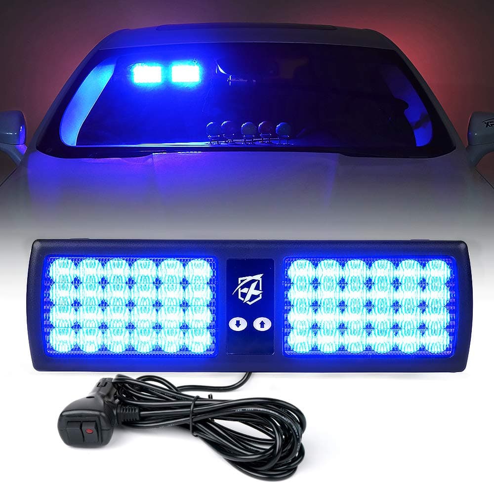 Xprite Blue LED Visor Strobe Flashing Lights Sunshield Hazard Warning Light for Law Enforcement Emergency Vehicles Trucks Cars
