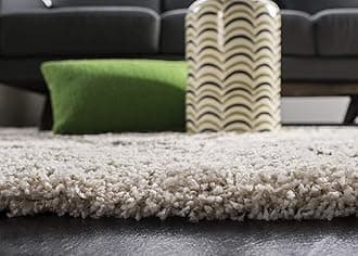 Carpetify Modern Premium Shaggy Fur Rectangular Rugs And Carpets For Living Room, Bedroom, Office, Area Rug (7X10 Feet, Ivory & Grey)