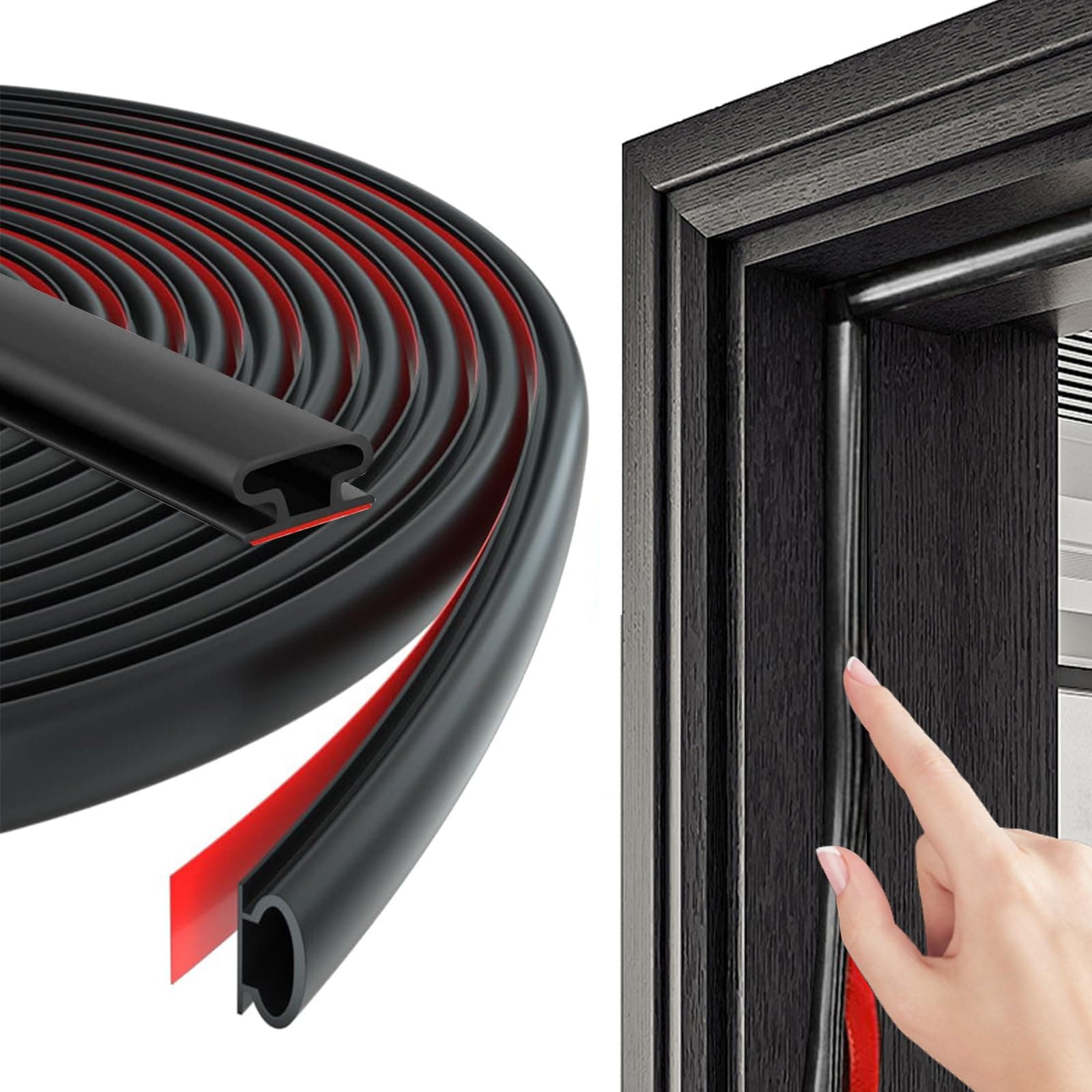 wordmouk 8M D-Shape Rubber Weather Stripping Door Seal Strip Self-Adhesive Insulation Soundproof Waterproof Door Windows Frame Draft Excluder Sealing Strip, Suit for 3.5-5.5mm Gap, Black