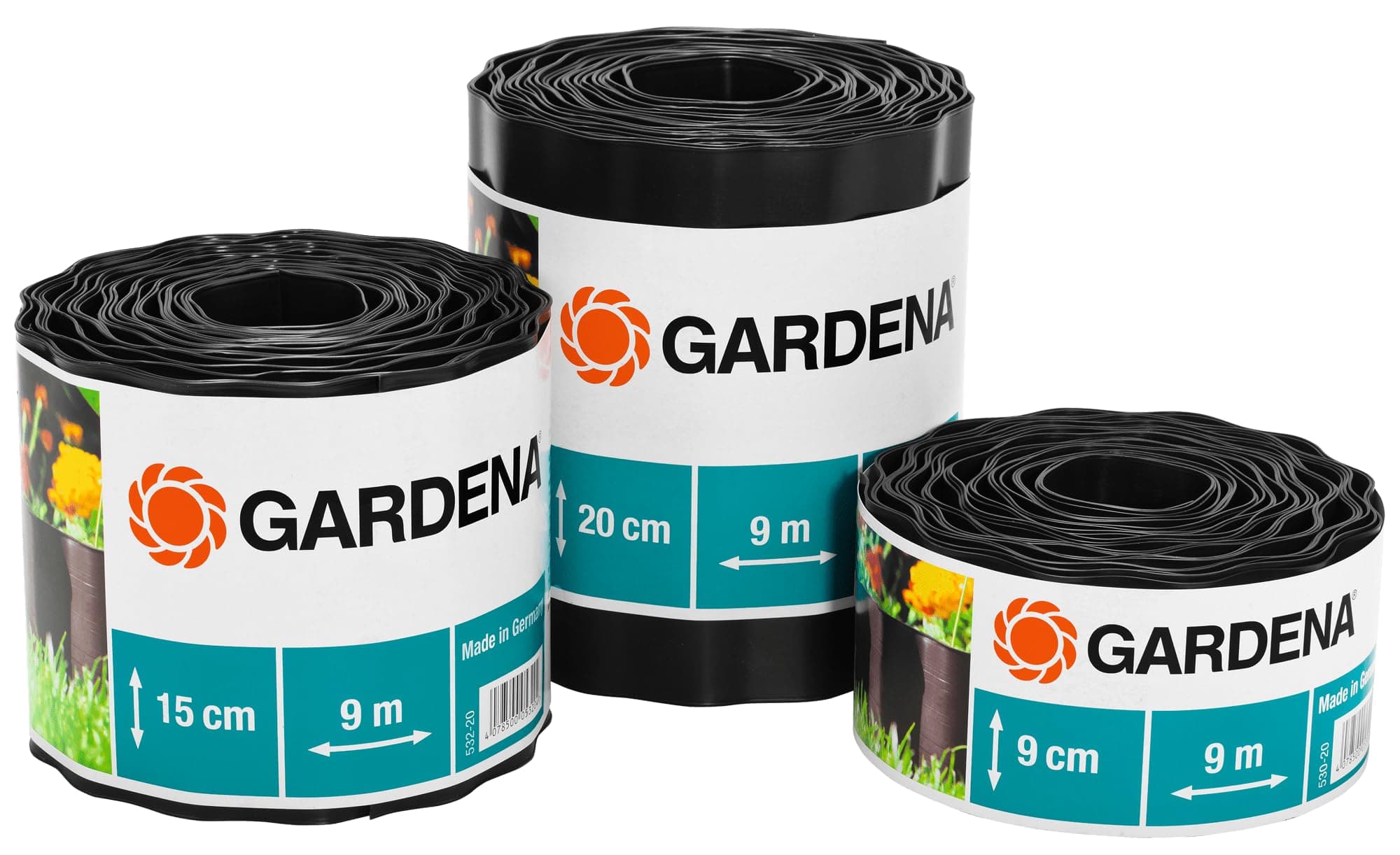 Gardena bed edging 20 cm high: ideal lawn delimitation, also for flower beds, 9 m, prevents root propagation, made of plastic, brown (534-20)