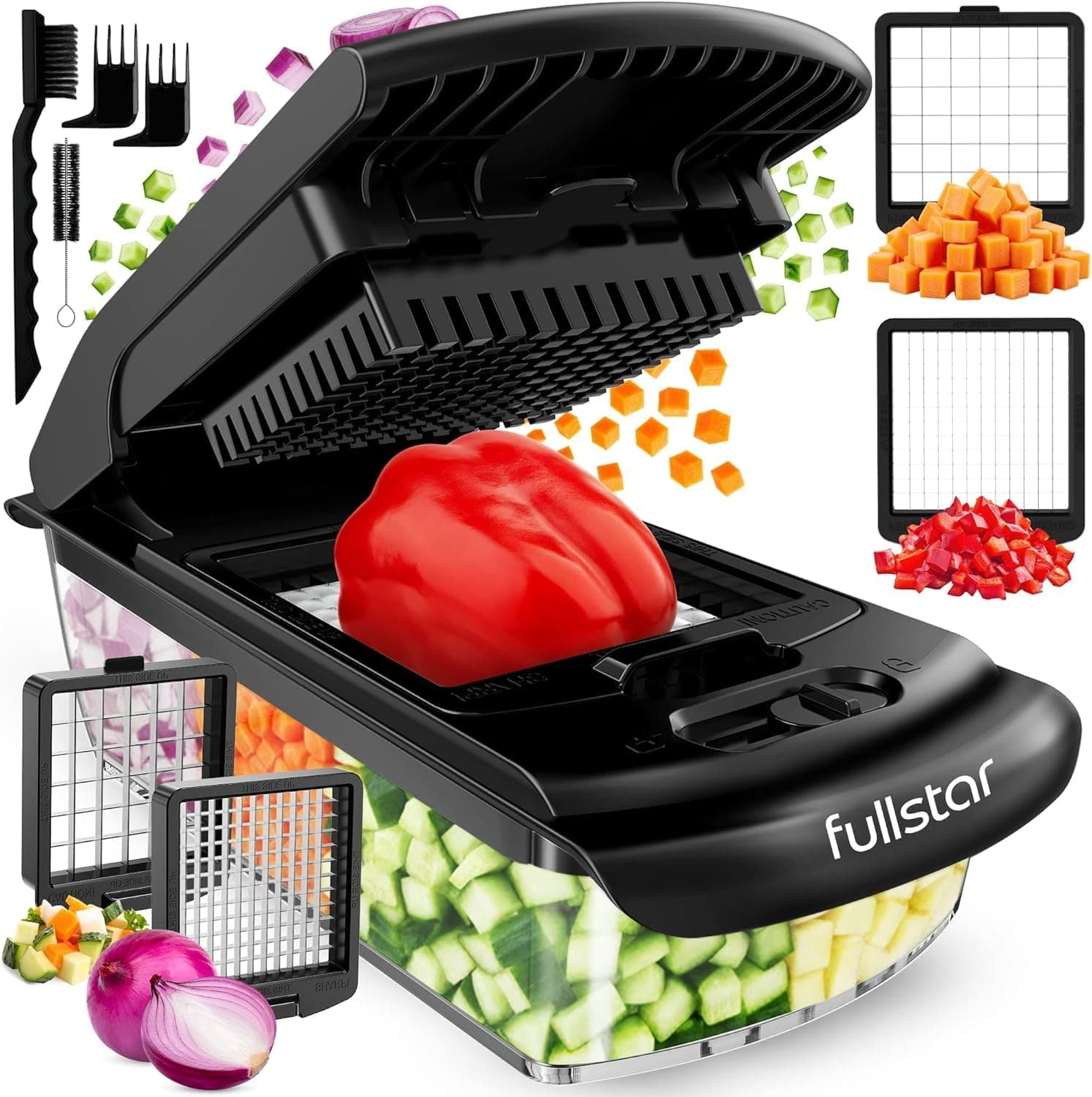 Fullstar Vegetable Chopper - Spiralizer Vegetable Slicer - Onion Chopper with Container - Pro Food Chopper - Slicer Dicer Cutter - (2 in 1, Black)
