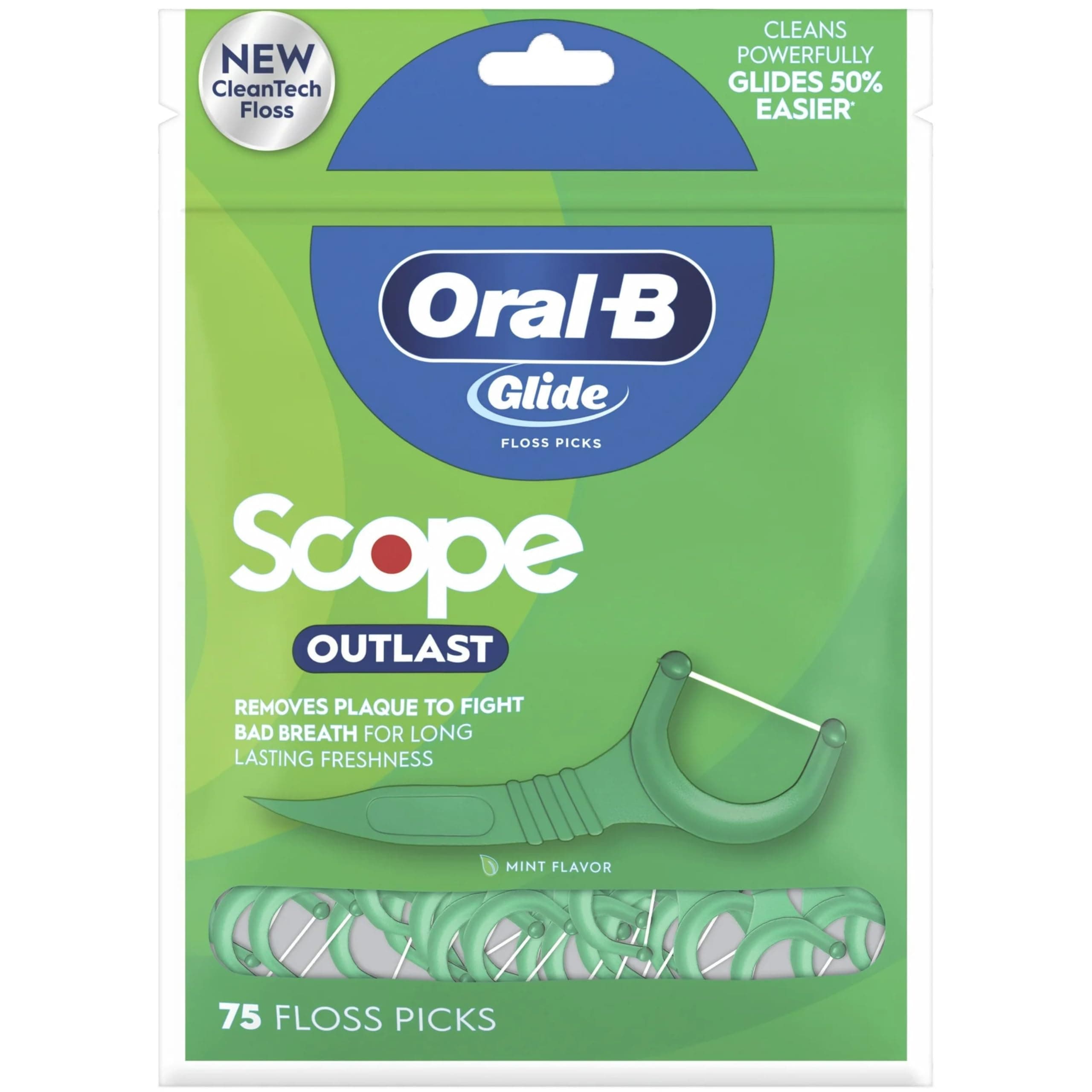 Oral B Glide Floss Picks Plus Scope Outlast - Long Lasting Mint - 75 ct