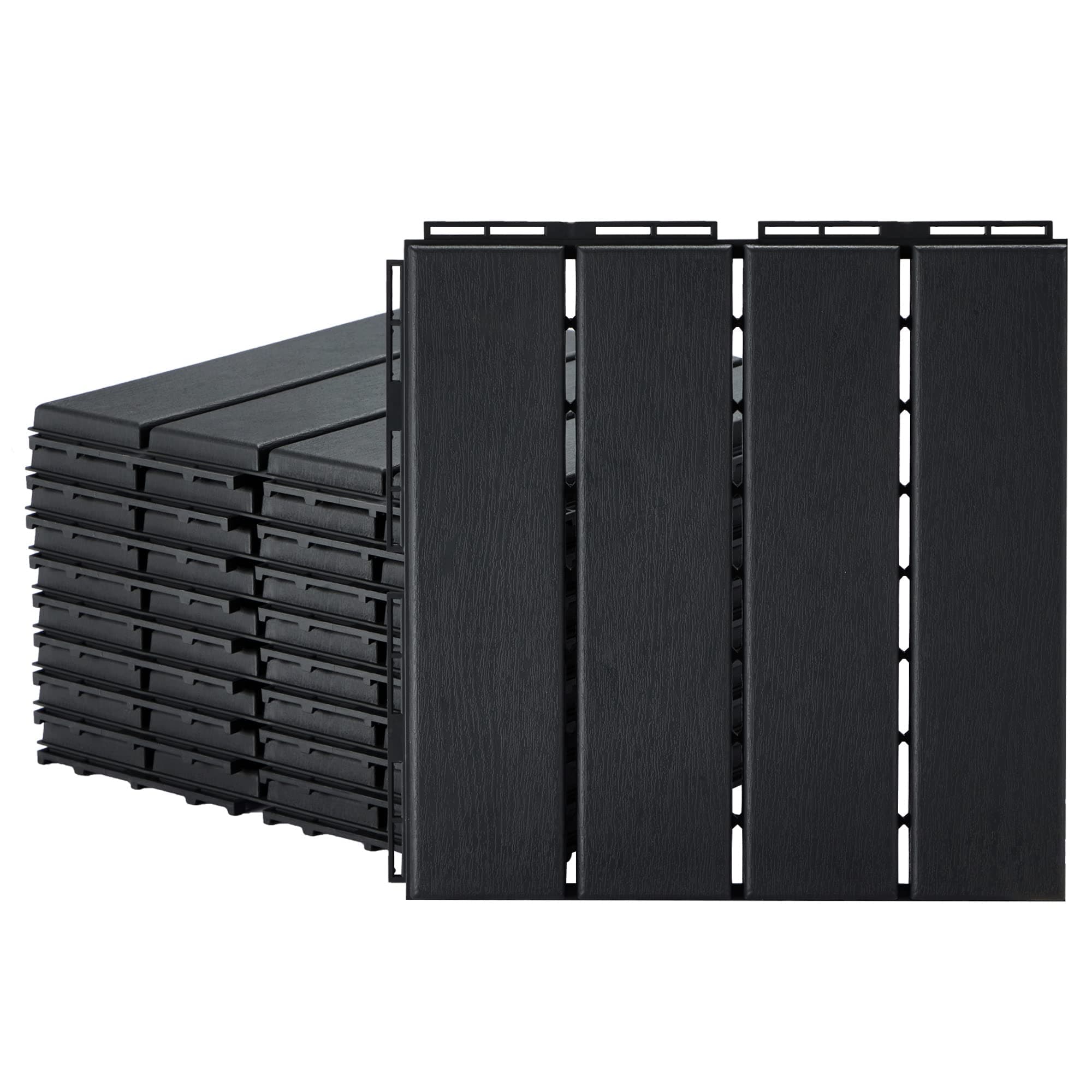 Plastic Interlocking Deck Tiles, 9 Pack Outdoor Flooring Waterproof Pavers for Patio Garden Porch Yard, All Weather Use, Dark Grey