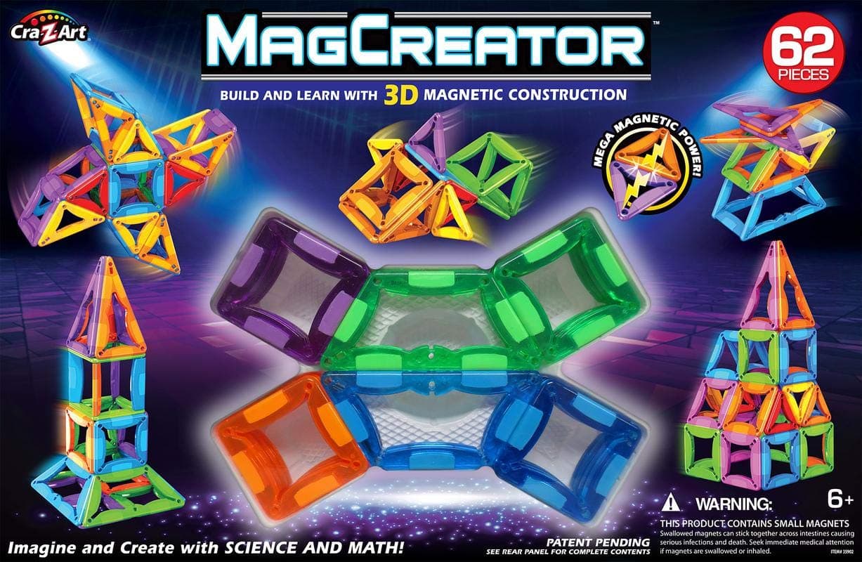 CRA-Z-ART62 PIECE 3D MAGNETIC CONSTRUCTION SET - AGE 4+ TO 12+