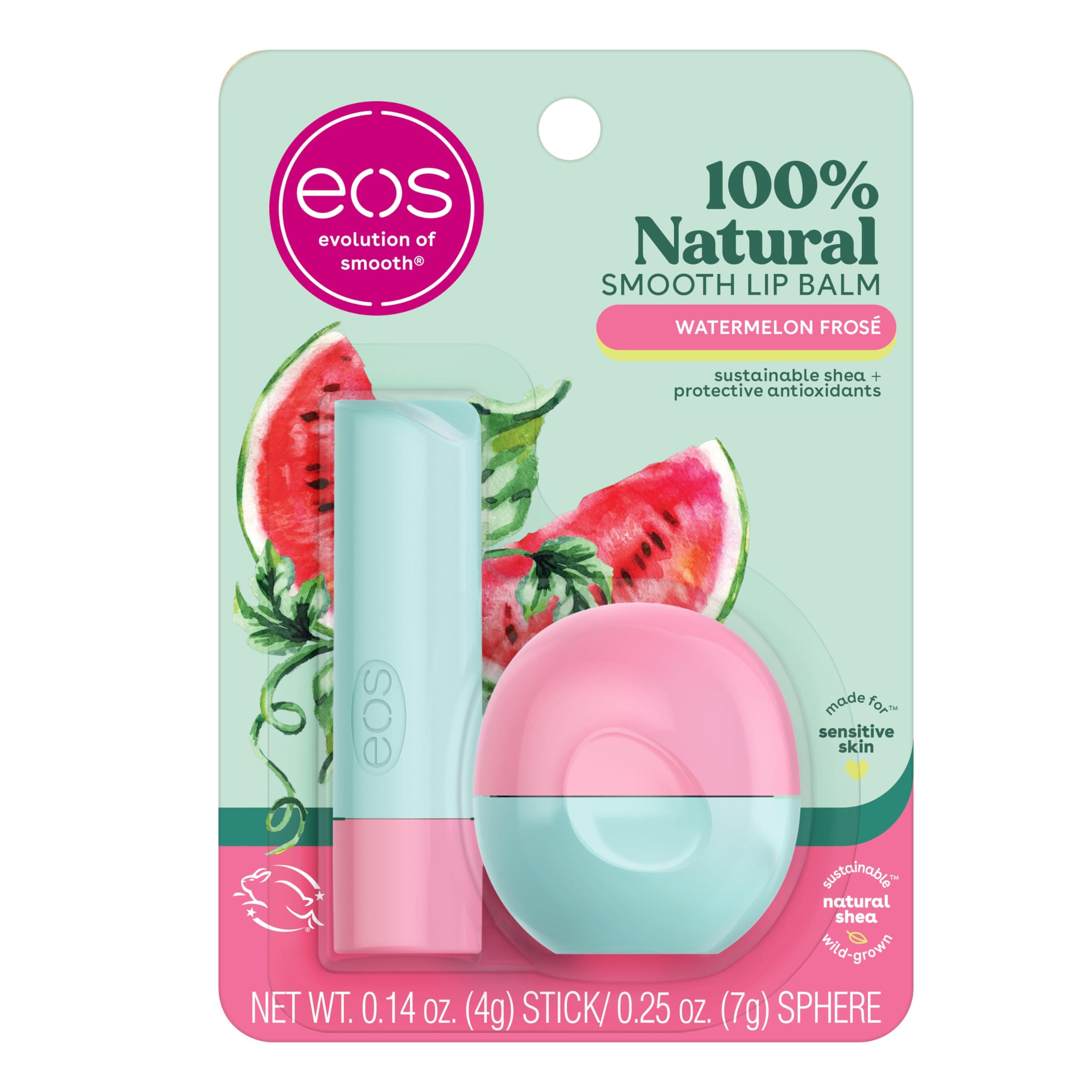 eos FlavorLab Lip Balm Stick & Sphere Watermelon Flose, Natural Sheer Lip, 2 Count (Pack of 1)