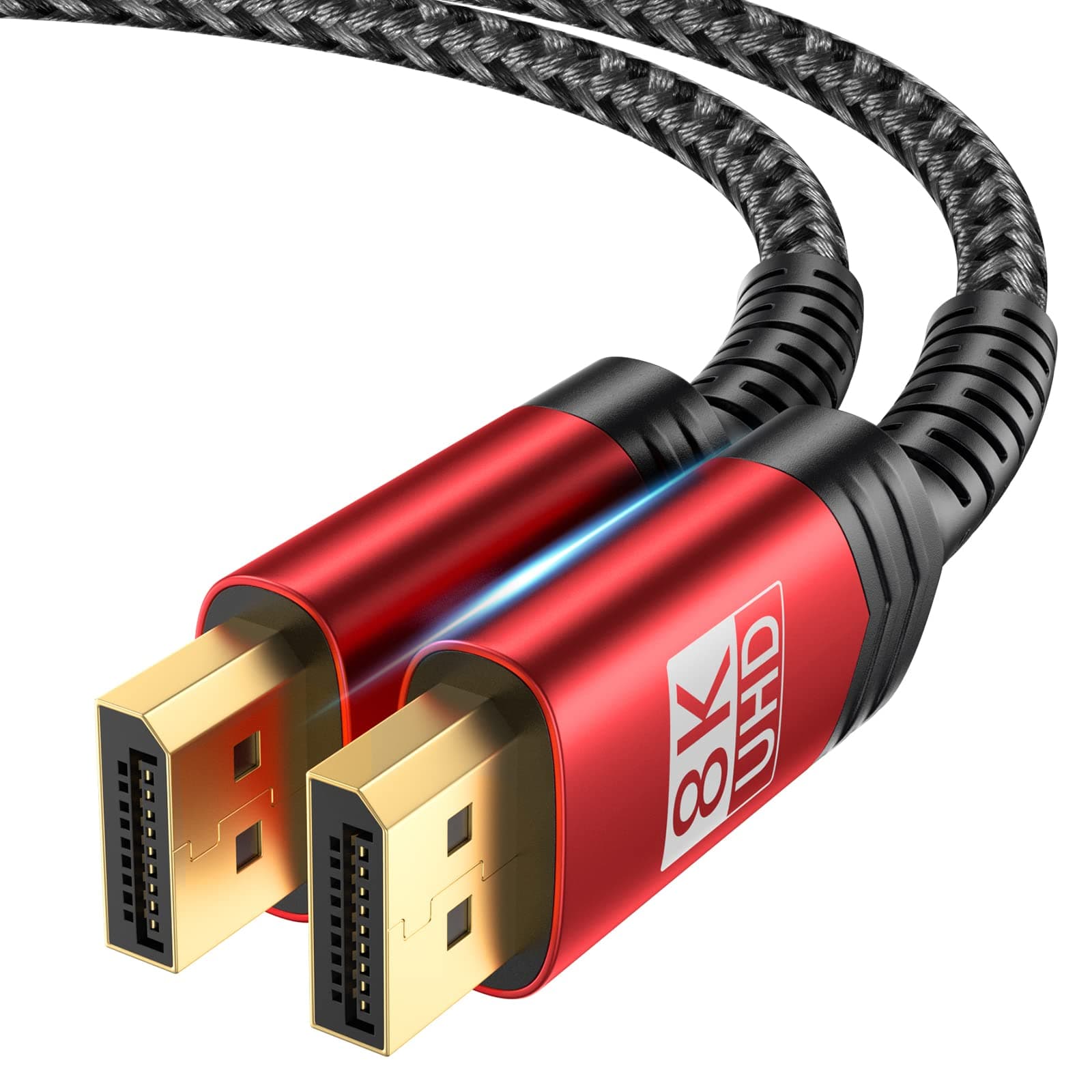 8K DisplayPort Cable 1.4, 2M (8K@60Hz, 2K@240Hz, 4K@144Hz, 32.4Gbps) - DP to DP Cable Compatible with Laptop, PC, TV, Gaming Monitor - Red