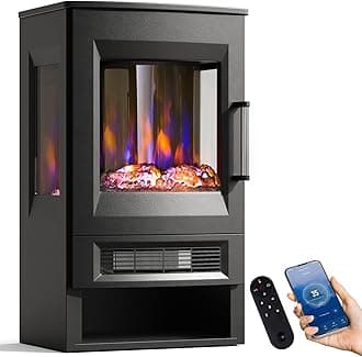 INMOZATA Electric Fire Stove 3D Glass Display Freestanding Electric Fireplace with 8 Flame Effect & 8 Ember Bed Effect Available, Overheat Protection & 45° Tip Over Protection, APP & Remote Control