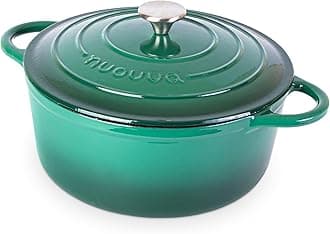 Enamelled Cast Iron Dutch Oven Pot with Lid – 6.4 Quart Non Stick Casserole Pot – Heavy Duty & Oven Safe up to 500° F for Bread Baking, Braising, Stews, Roasting – 28cm Dark Green