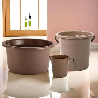 Kuber Industries Set of 3 Bathroom Combo Set | Tub-Bucket & Mug Combo Set for Bathroom | Bathing Set | Bathware Set | Modern Bathroom Accessories Set | Brown
