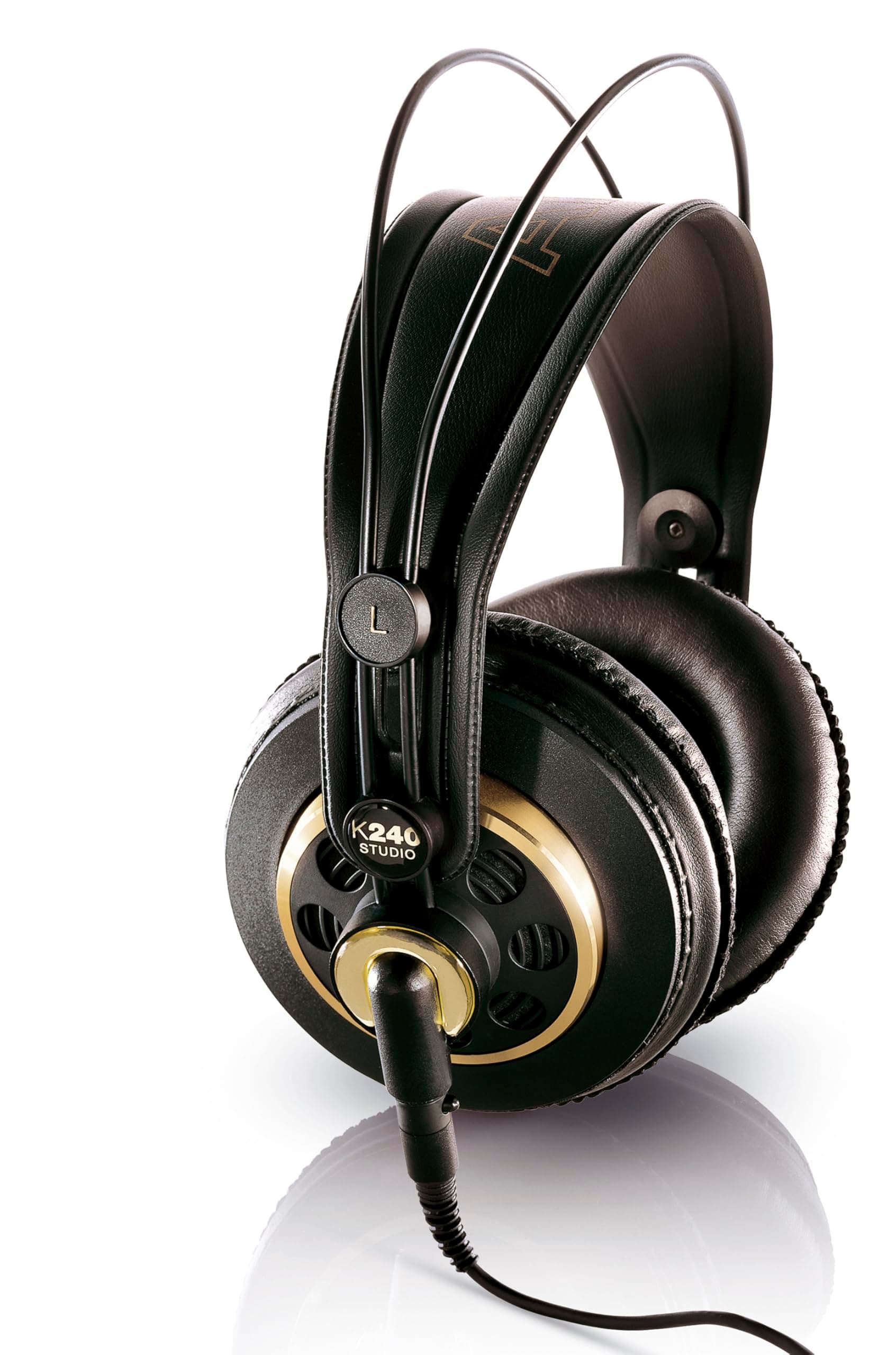 K240 Studio Professional Semi-Open, Over-Ear Headphones, High Performance design, 3.5mm and 1/4" adapters, self adjusting headband - Black and Gold