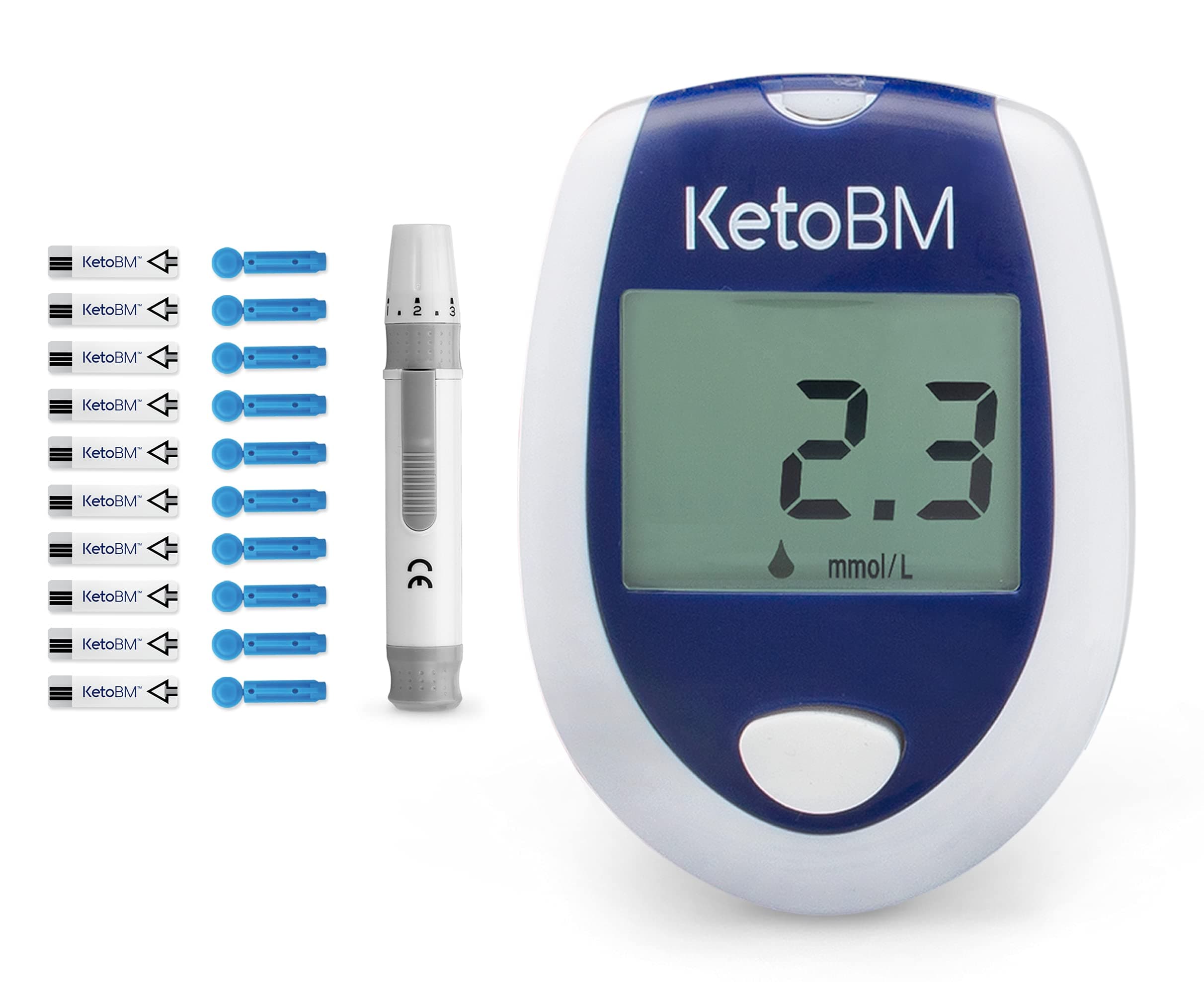KetoBM Blood Ketone Meter Kit for Keto Diet Testing - Complete Test Kit with Monitor, Strips, Lancing Device & Lancets
